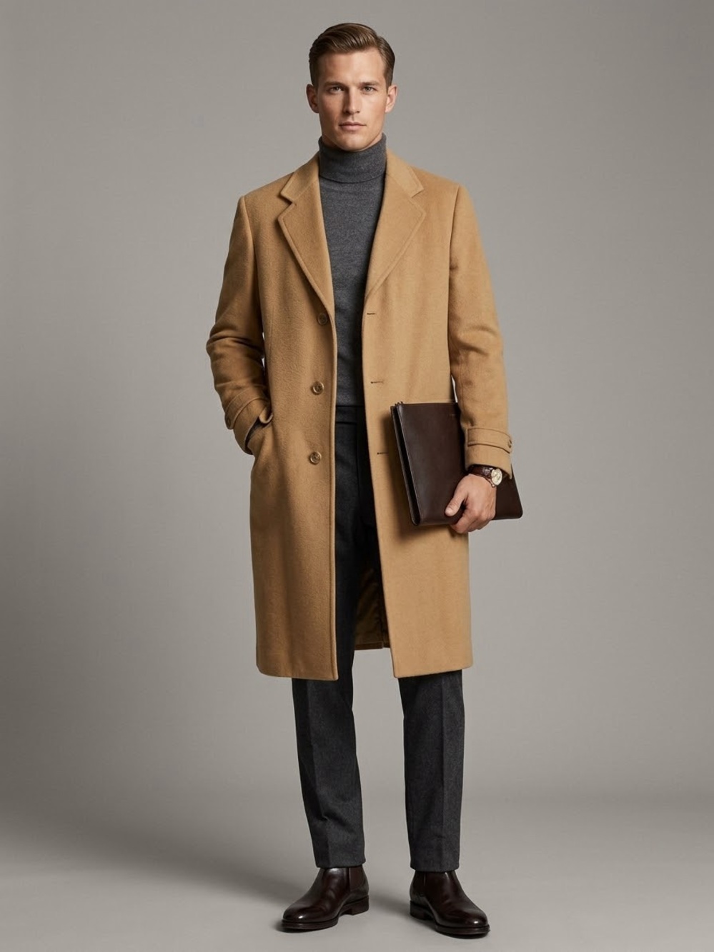 Vtg 1960’s 100% Cashmere Long Trench Coat Camel Tan Overcoat Jacket Union Made